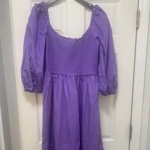 Puff Sleeve Smocked Midi Dress - XXL Bright Purple